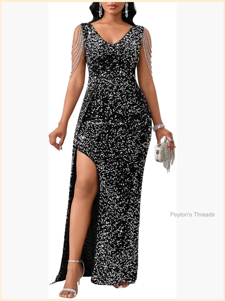 Sequin Tassel Mermaid Bodycon Formal Party Evening Maxi Dress
